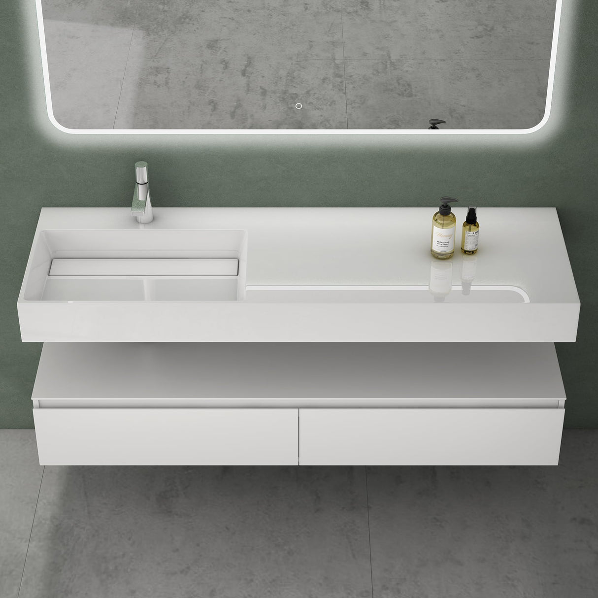 conjunto de muebles de baño glasvilla lavabo con mueble inferior 150x48x25cm con cajones de cierre suave incl. lavabo de mineral fundido UP