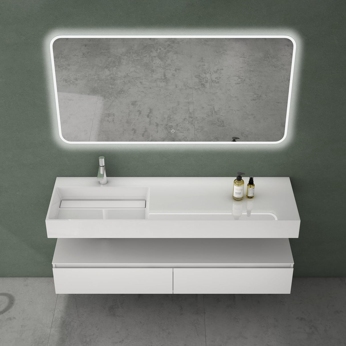 conjunto de muebles de baño glasvilla lavabo con mueble inferior 150x48x25cm con cajones de cierre suave incl. lavabo de mineral fundido UP