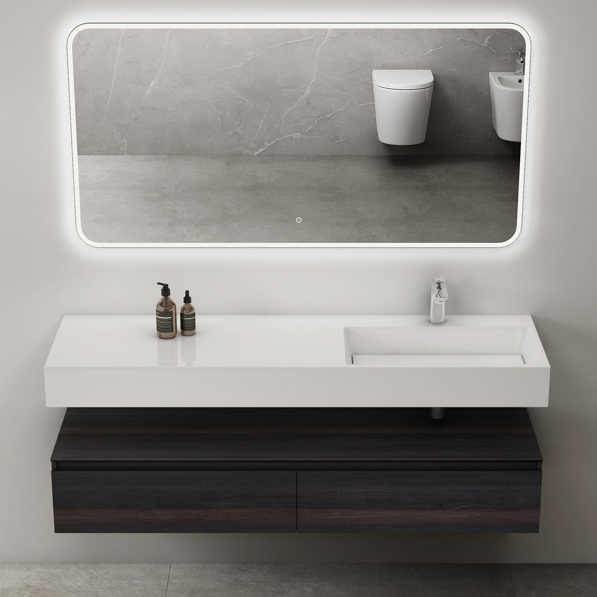 conjunto de muebles de baño glasvilla lavabo con mueble inferior 150x48x25cm con cajones de cierre suave incl. lavabo de mineral fundido UP