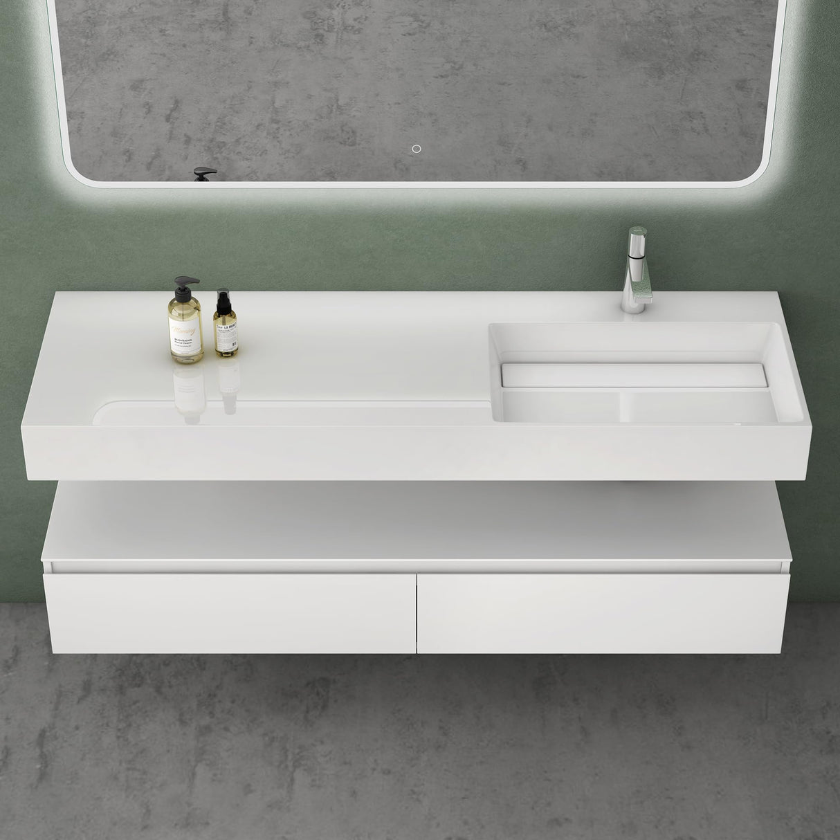 conjunto de muebles de baño glasvilla lavabo con mueble inferior 150x48x25cm con cajones de cierre suave incl. lavabo de mineral fundido UP