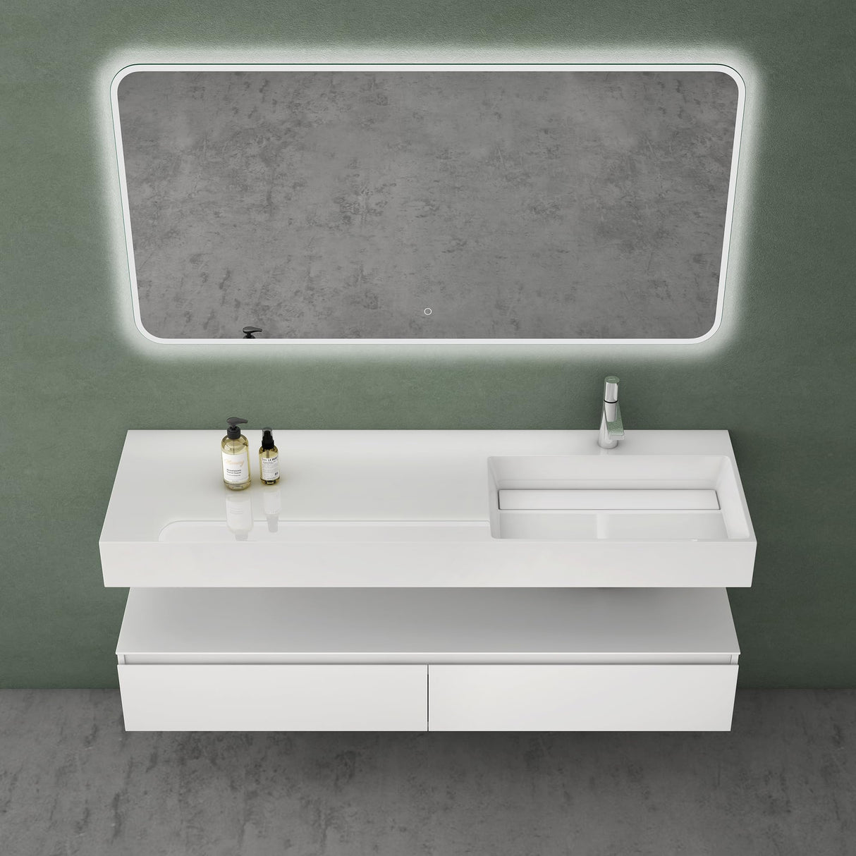 conjunto de muebles de baño glasvilla lavabo con mueble inferior 150x48x25cm con cajones de cierre suave incl. lavabo de mineral fundido UP