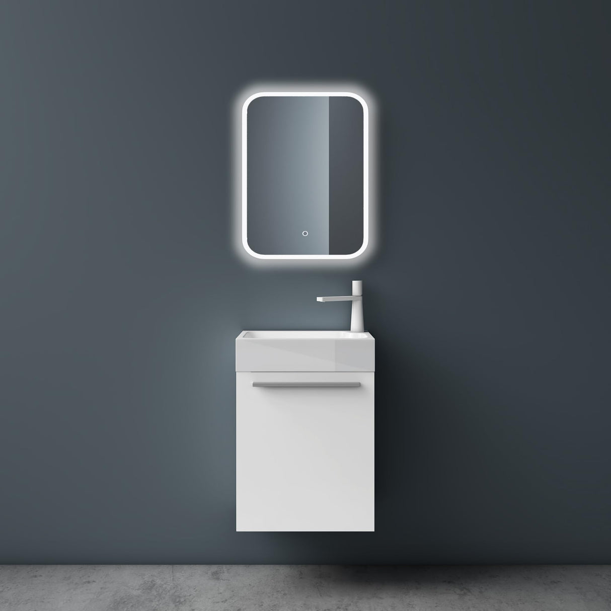 glasvilla Badmöbelset Kleiner Waschbeckenunterschrank 46 cm Unterschrank mit Weiß Waschschbecken aus Mineralguss für Gäste-WC Pisa