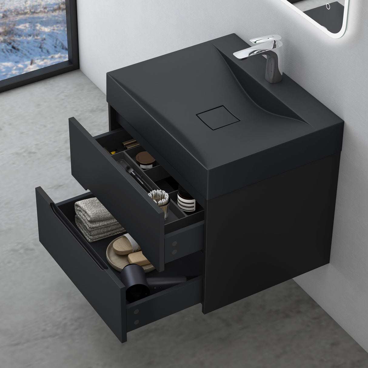 conjunto de muebles de baño glasvilla mueble de lavabo con cajones de cierre suave incluido lavabo de mineral Yoga