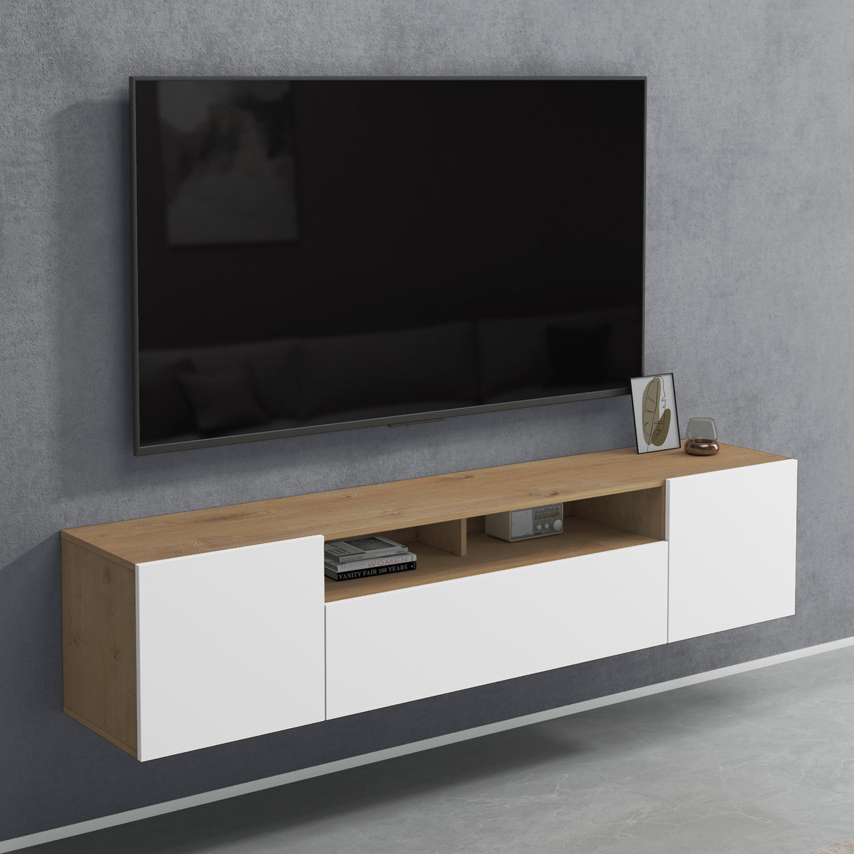 glasvilla Mobile TV per Televisore con 3 Ante Armadietto Basso Soft-close per Soggiorno, Sala da Pranzo, Camera da Letto Fernsehschrank03