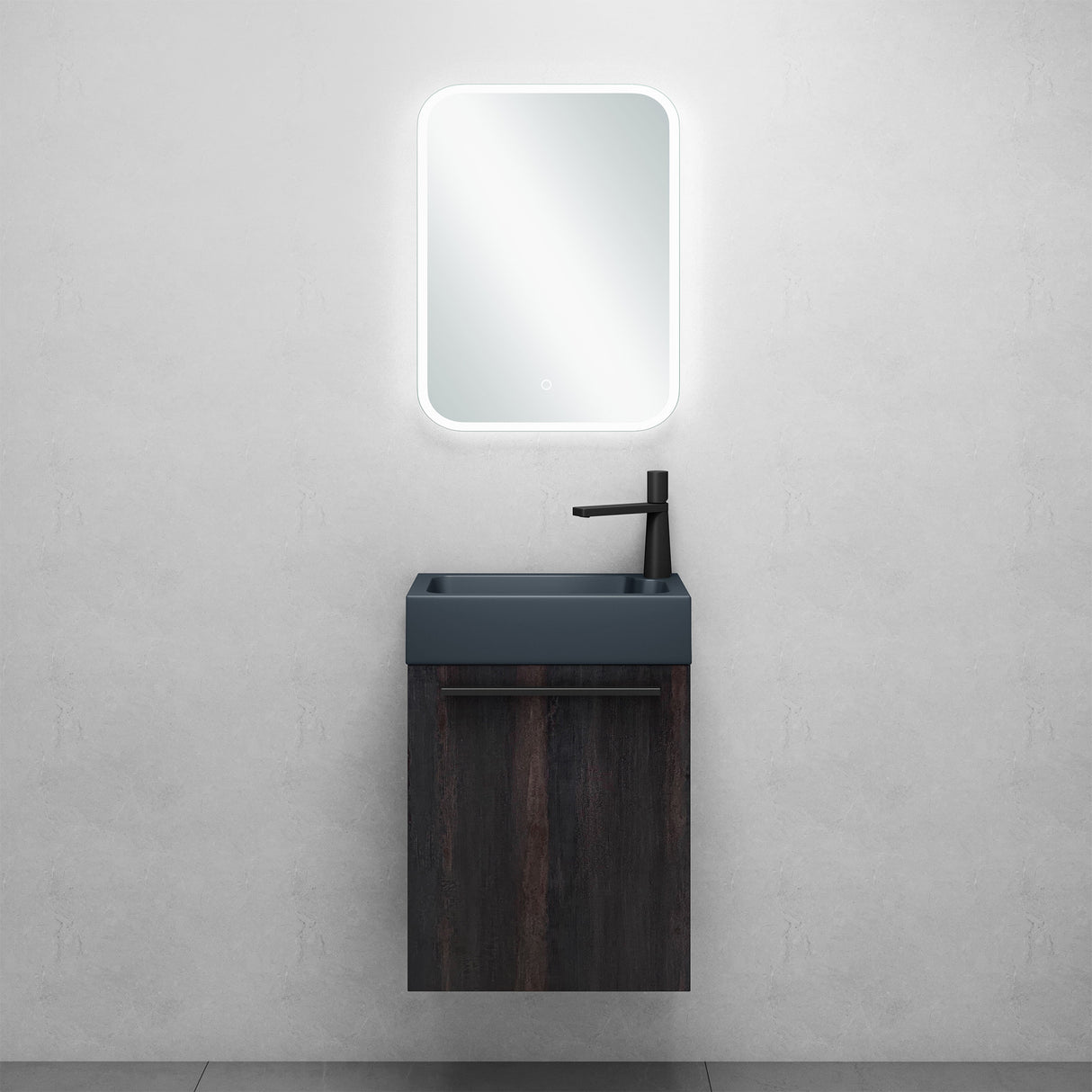 conjunto de muebles de baño glasvilla mueble bajo lavabo incluido lavabo antracita mate y espejo de baño LED BxTxH 46x26x63 cm Pisa