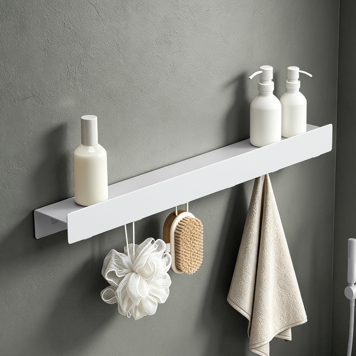glasvilla Wandgarderobe mit Ablage und 8 Haken, Garderobenleiste mit versteckten Kleiderhaken, Kleiderstange Wandmontage Stalo-11
