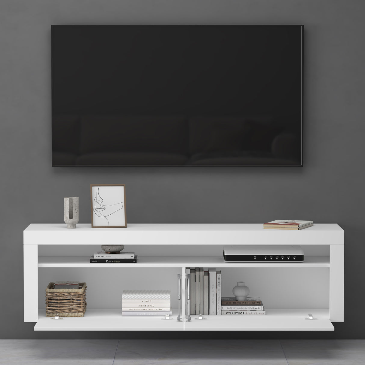 glasvilla Mobile TV per Televisore 160x40x46cm Armadietto per TV con 2 Ante Armadietto Basso Soft-close per Soggiorno, Sala da Pranzo, Camera da Letto Fernsehschrank01