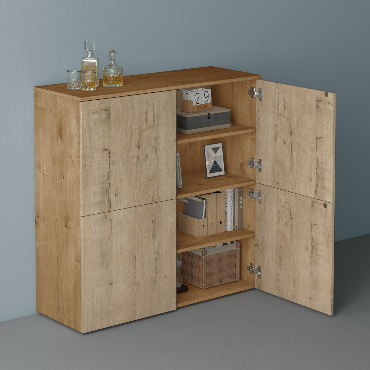 glasvilla Mobile Contenitore con 4 ante e 4 vani per Soggiorno, Sala da Pranzo, Camera da Letto Schrank04