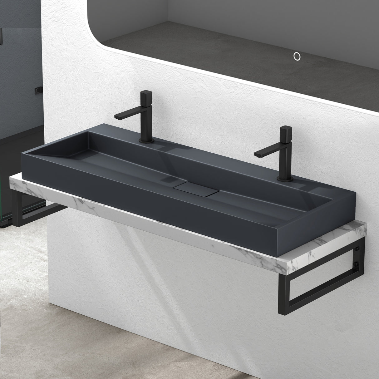 glasvilla Lavabo da Appoggio da Marmo fuso Lavabo Bagno Sospeso Lavandino Bagno Rettangolare Scarico Incluso Colossum19