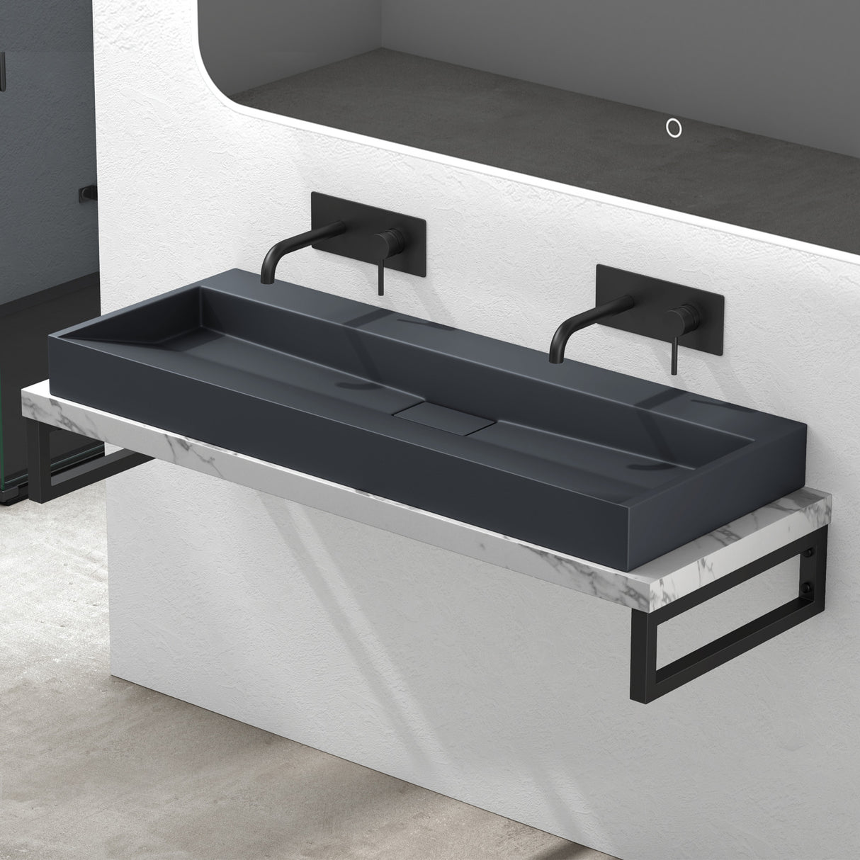 glasvilla Lavabo da Appoggio da Marmo fuso Lavabo Bagno Sospeso Lavandino Bagno Rettangolare Scarico Incluso Colossum19