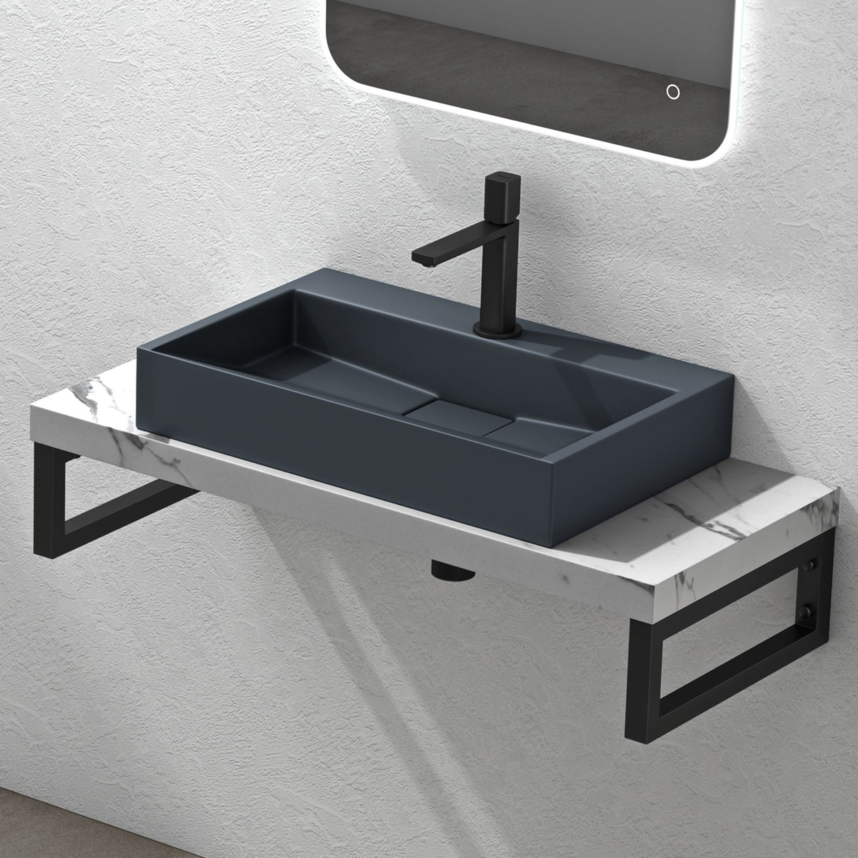 glasvilla Lavabo da Appoggio da Marmo fuso Lavabo Bagno Sospeso Lavandino Bagno Rettangolare Scarico Incluso Colossum19