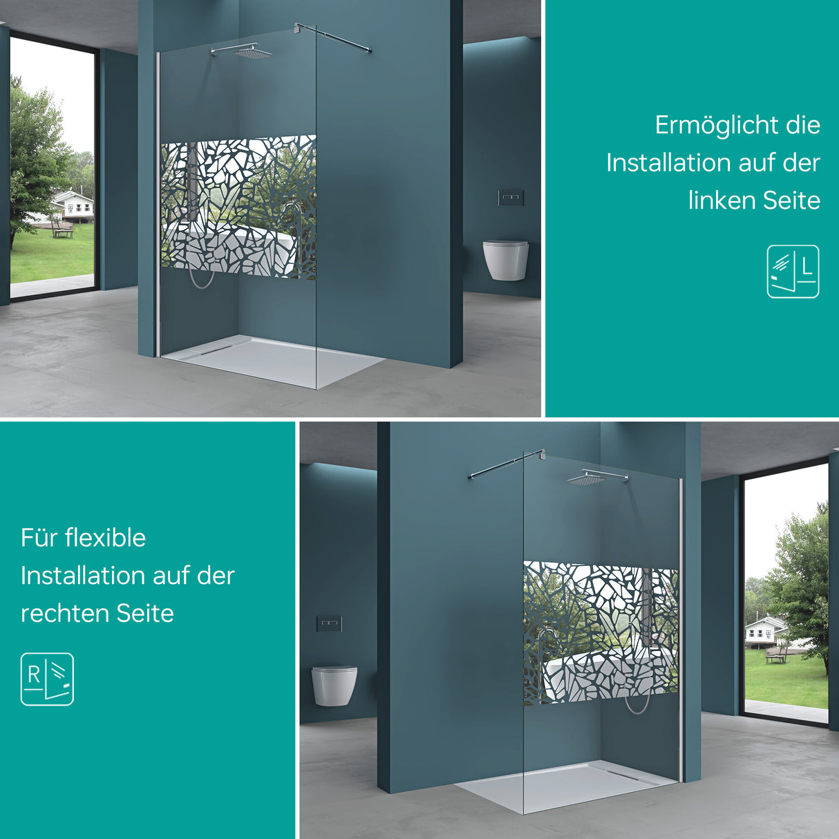 glasvilla Duschwand para ducha Duschabtrennung Walk-In ESG-Sicherheitsglas 10mm NANO Glas BRAM1&3 Bremen2BL
