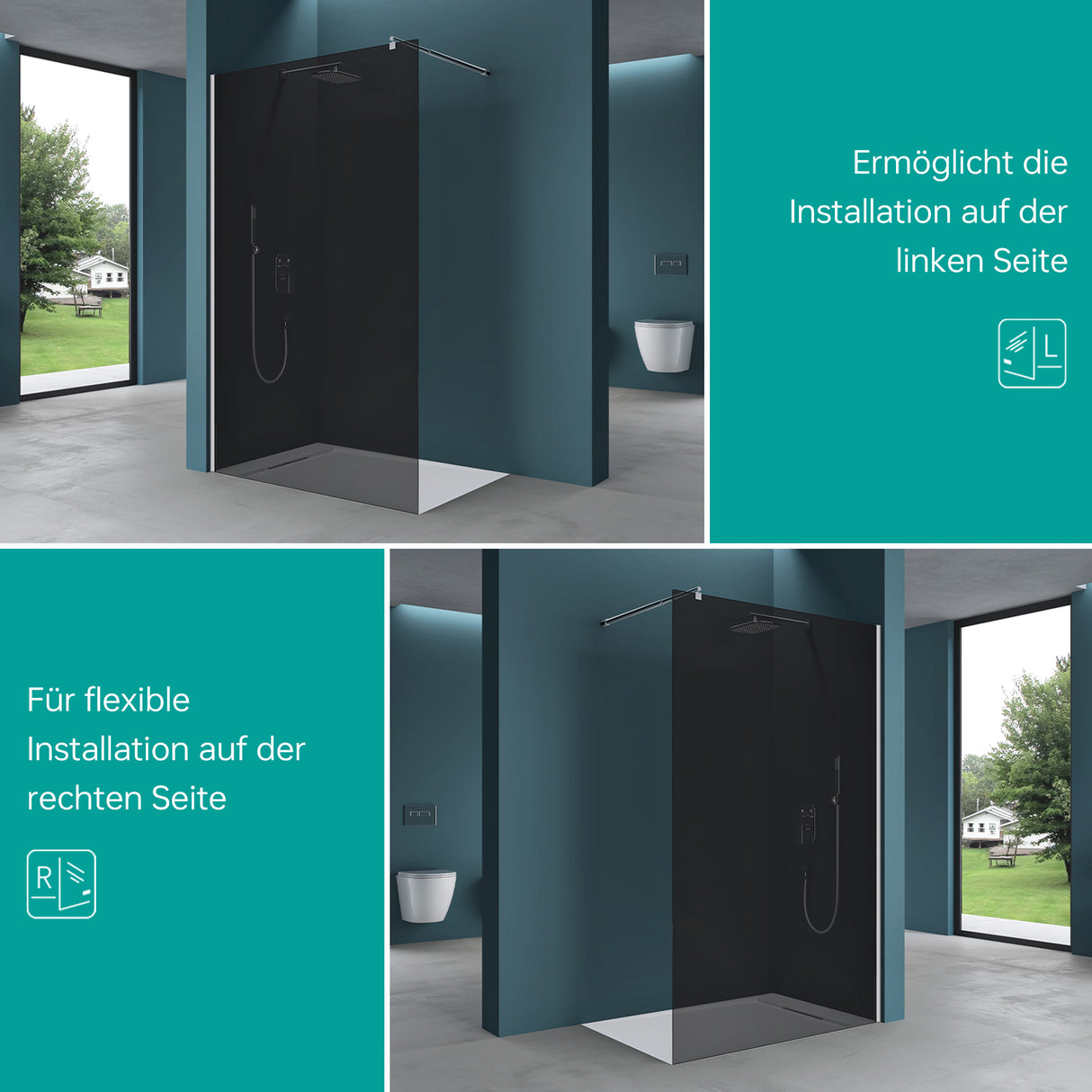 glasvilla Duschwand para ducha Duschabtrennung Walk-In Dusche ESG-Sicherheitsglas 8mm NANO Glas BRAM1 & Bram3 Bremen1VG