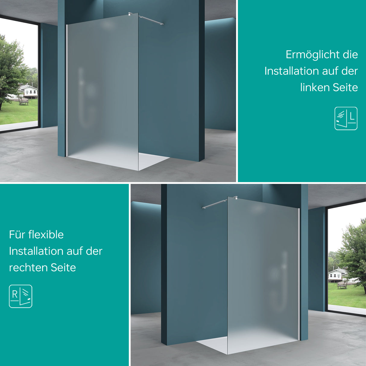 glasvilla Box Doccia Walk-In in Vetro 10mm Parete Doccia in Vetro di Sicurezza ESG con Rivestimento Nano BRAM1 & BRAM3 Bremen2VS