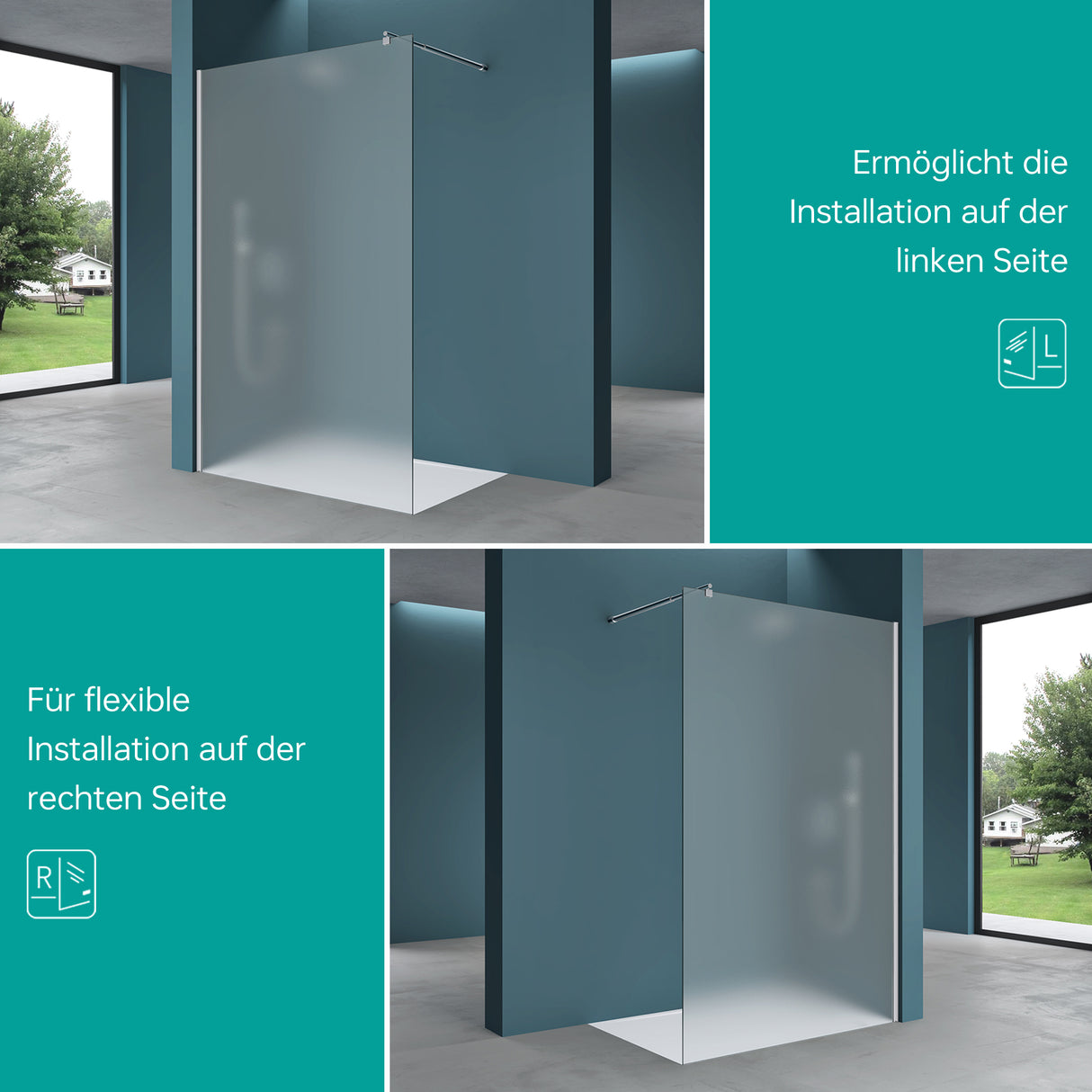 glasvilla Box Doccia Walk-In in Vetro 10mm Parete Doccia in Vetro di Sicurezza ESG con Rivestimento Nano BRAM1 & BRAM3 Bremen2VS
