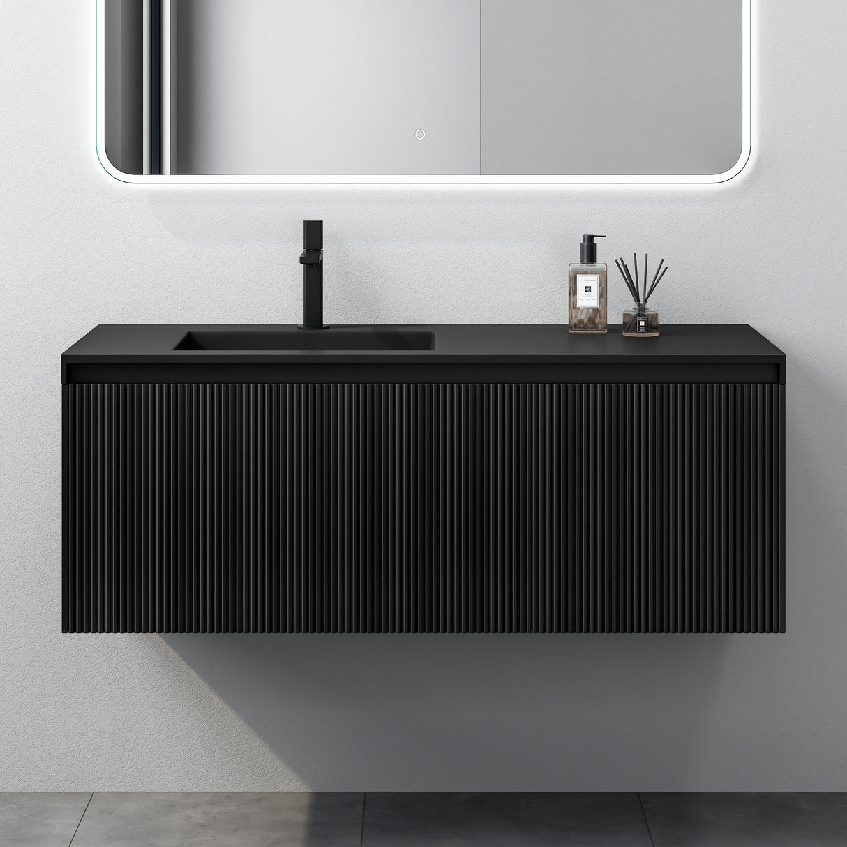 Set de muebles de baño glasvilla Design con lavabo y mueble bajo lavabo de 120 cm con cajones Softclose, incluye lavabo de mineralguss Santa