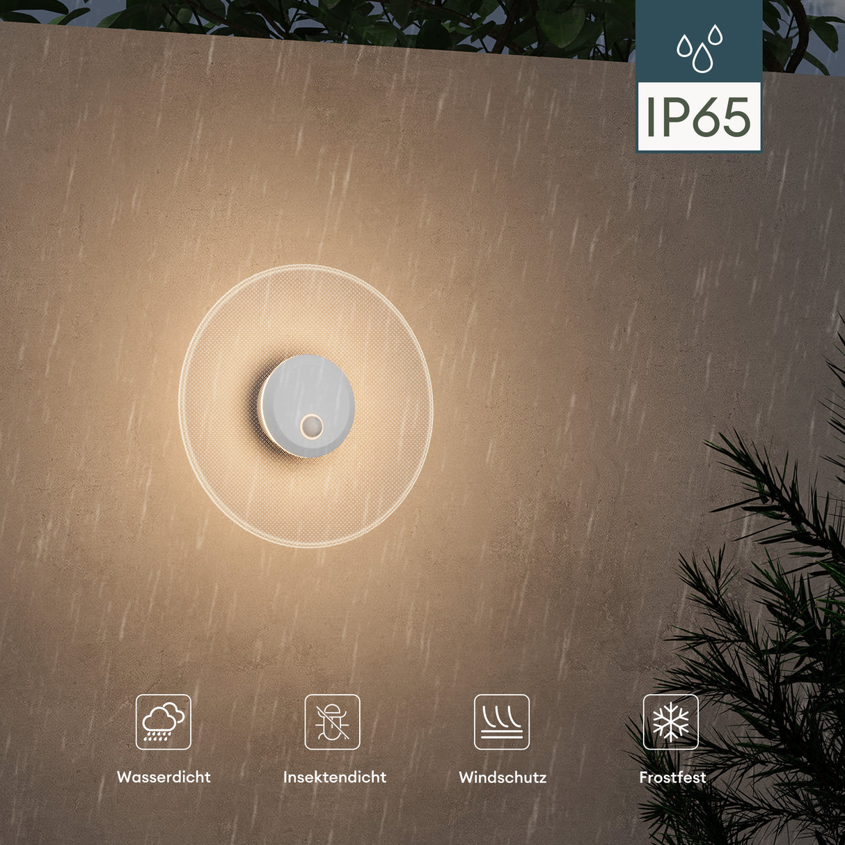 glasvilla Wandleuchte Exterior 6W LED Lámpara de Pared | Lámpara Exterior Lámpara de Camino para Jardín, 3000K con Sensor de Movimiento | Lámpara Exterior ⌀300X65mm IP65 LunaLights