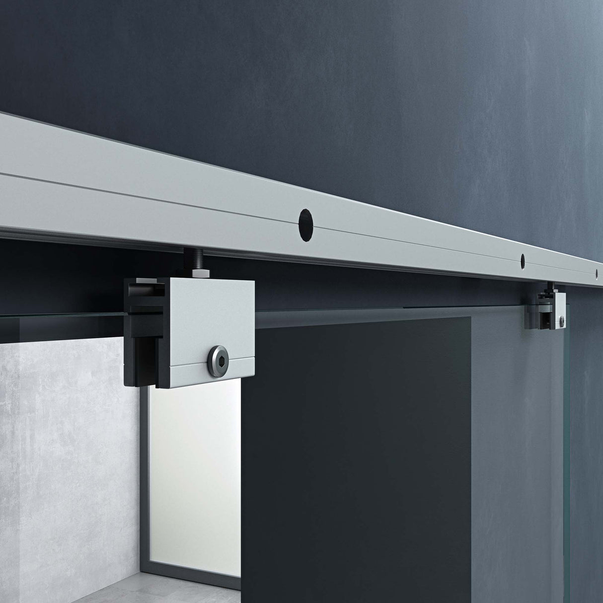 conjunto completo de puerta corredera de vidrio glasvilla Amalfi H: 2050mm, tipo de manija: manija de barra, incluye. automatismo de cierre suave, 8mm vidrio de seguridad ESG