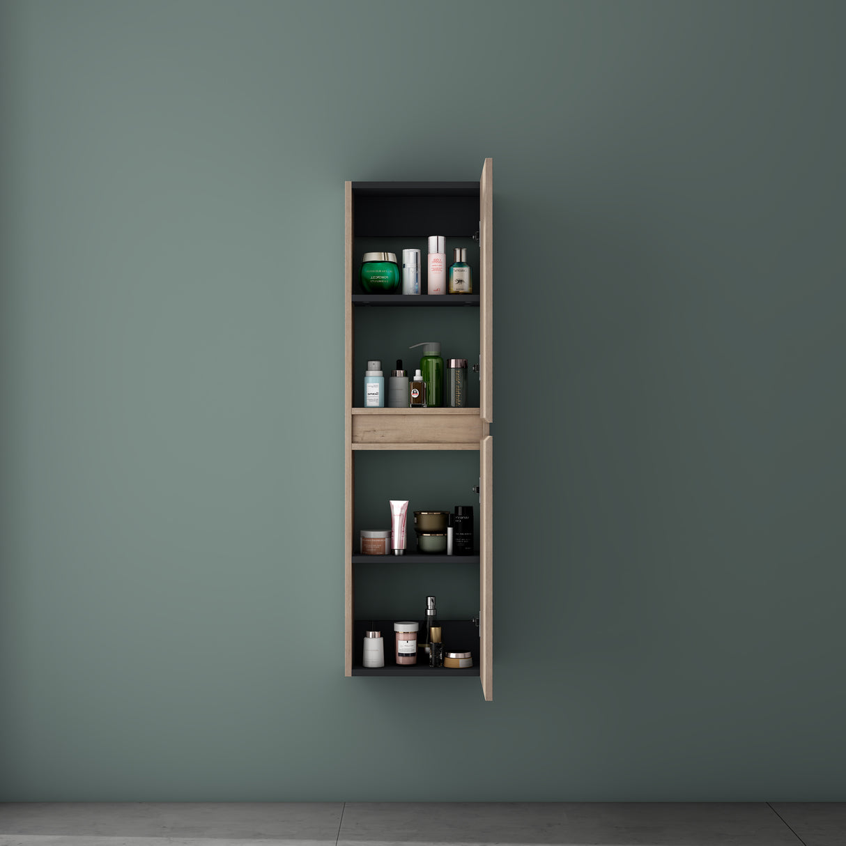 Glasvilla Verona – Armario auxiliar de baño suspendido con 2 puertas y 4 compartimentos (35×20×120 cm)