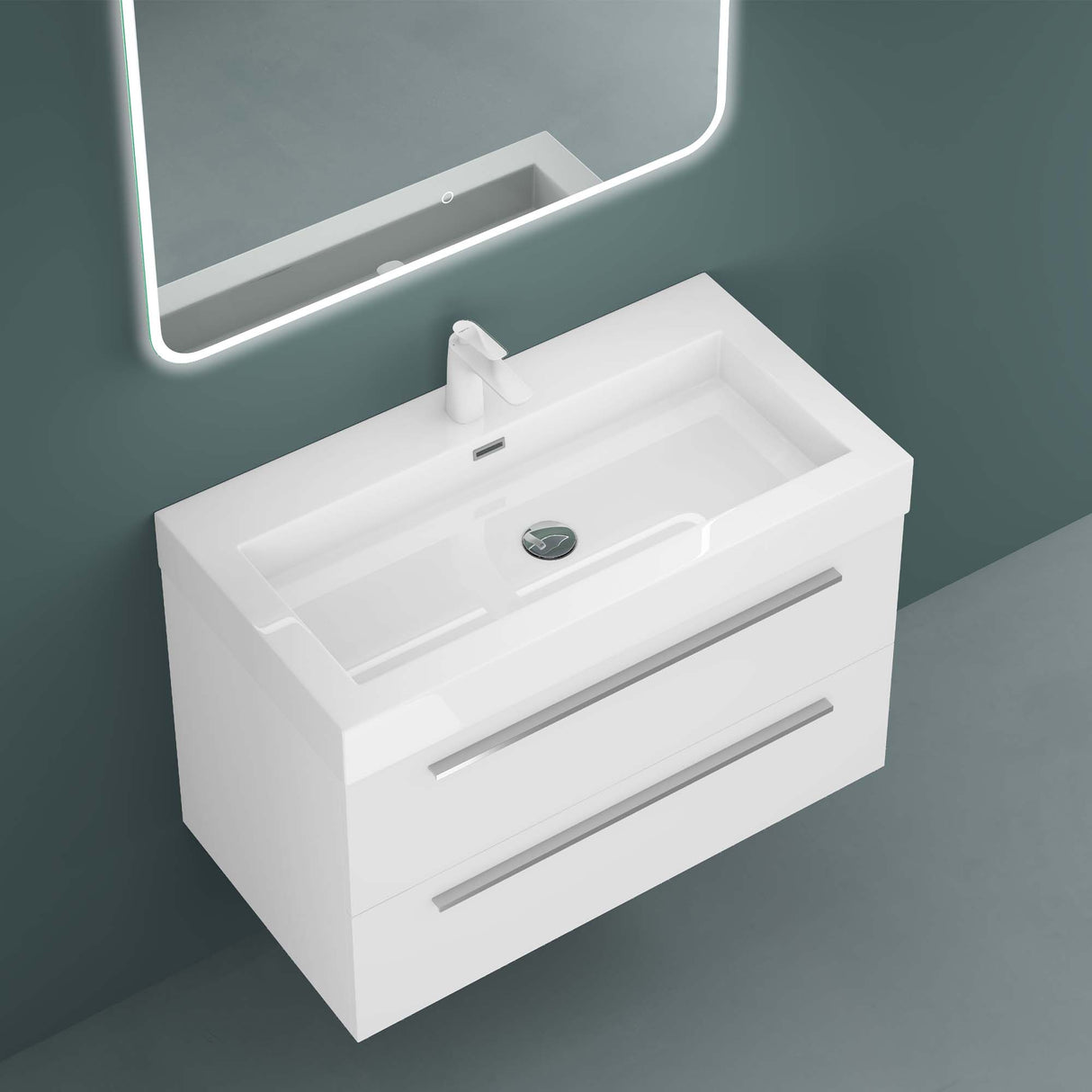 Ensemble de meubles de salle de bain Glasvilla comprenant un meuble-lavabo avec meuble bas et vasque en fonte minérale Quadratto