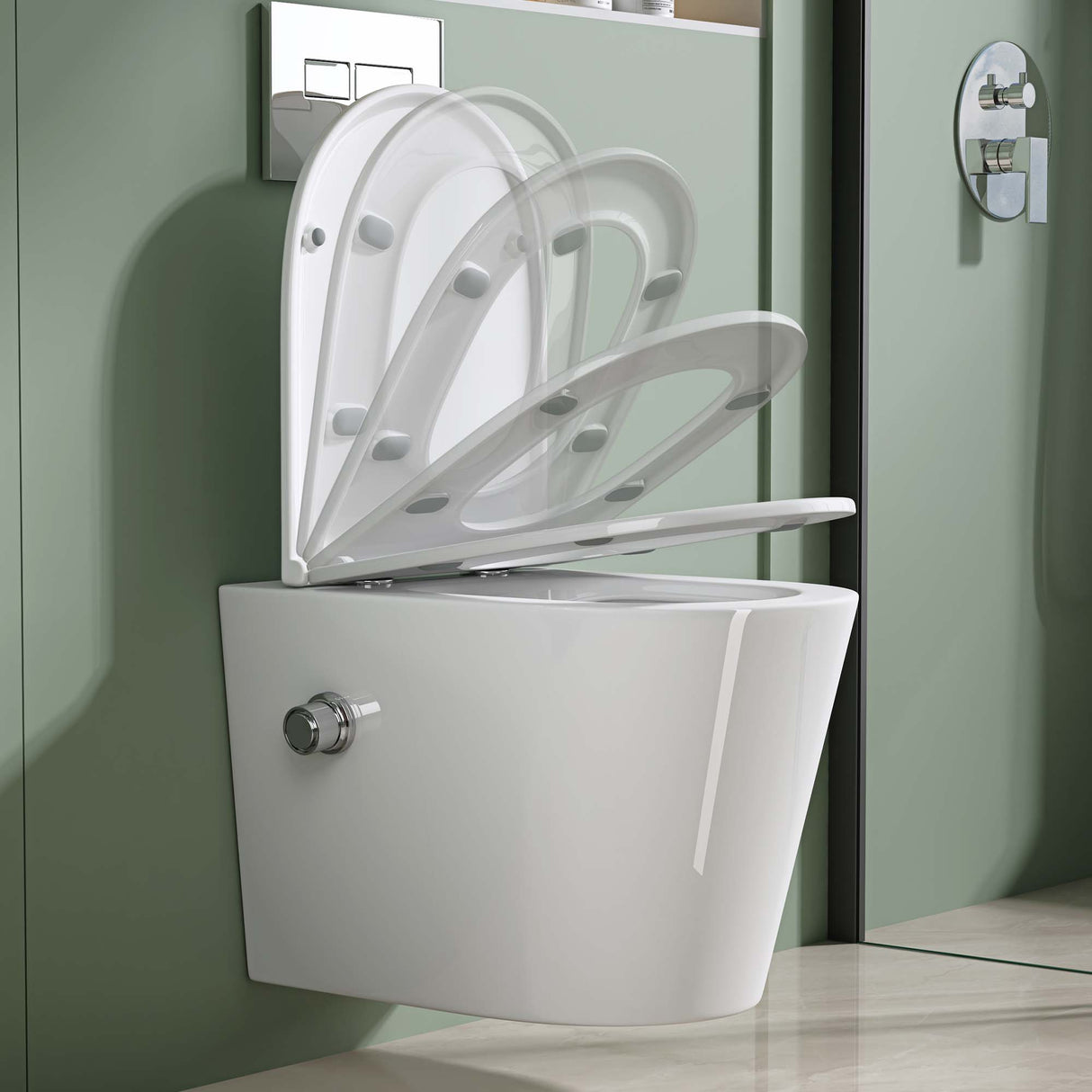 glasvilla Hänge WC Toilette Wand-WC Spülrandlos Weiß aus Keramik Wandmontage mit Absenkautomatik Aachen601