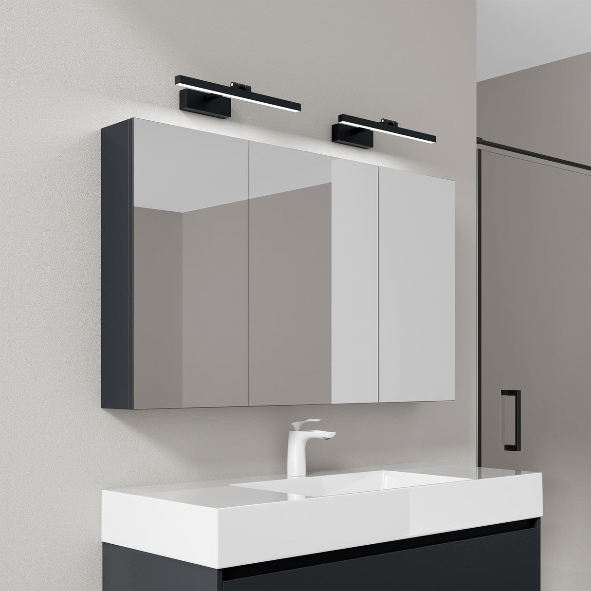 glasvilla Spiegelschrank mit Spiegellampe Badezimmerschrank Spiegelleuchte 180° Drehbar LED Badlampe Strahlenschön