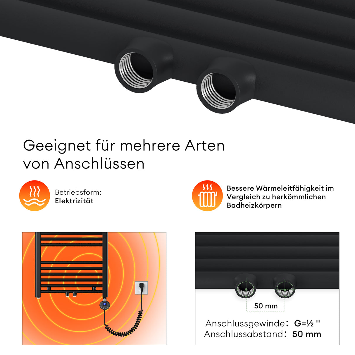 glasvilla Radiatore Piatto con Elemento Riscaldante Radiatore Scaldasalviette Elettrico Termoarredo da Bagno Radiatore Tubolare per Riscaldamento Bagno RHE