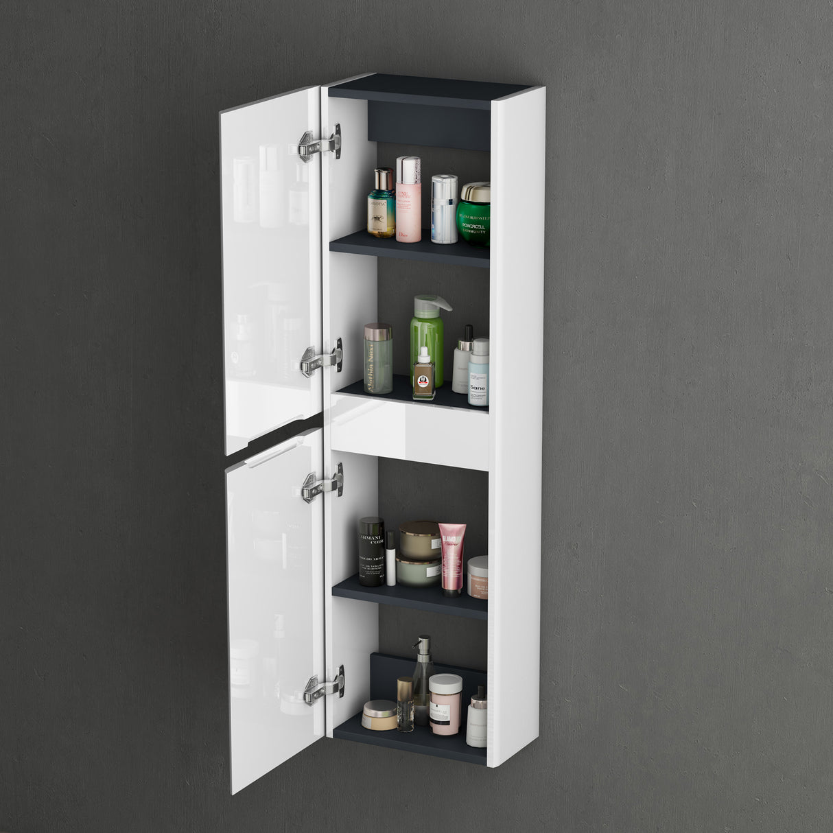 Meuble de salle de bain Glasvilla à 2 portes et 4 compartiments L x P : 35 x 20 cm. Armoire haute de salle de bain avec étagère. Meuble polyvalent Lucca.