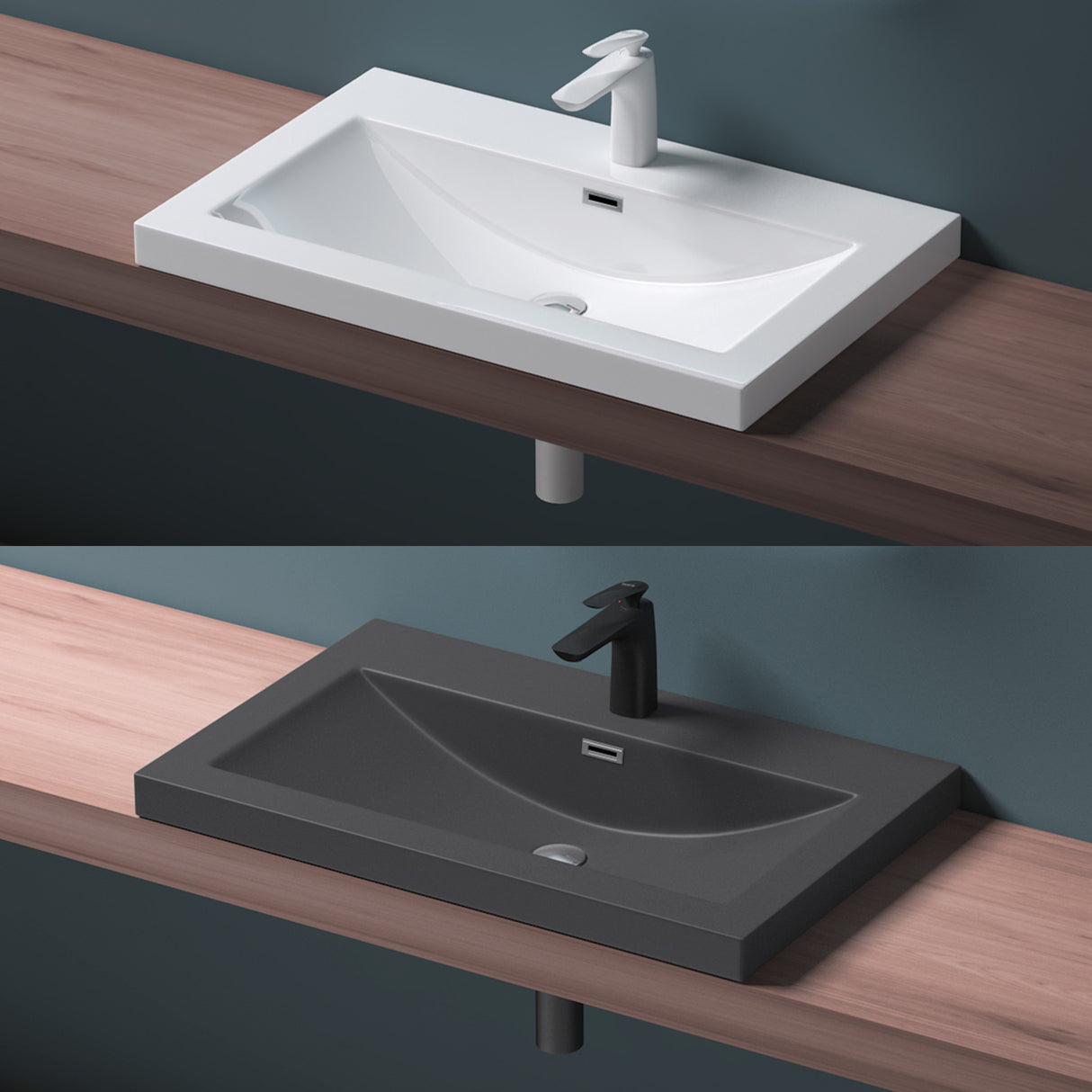 glasvilla lavabo lavabo empotrado cuenco de lavabo mueble de lavabo mineral rectangular 1 orificio para grifo función de desbordamiento Col01