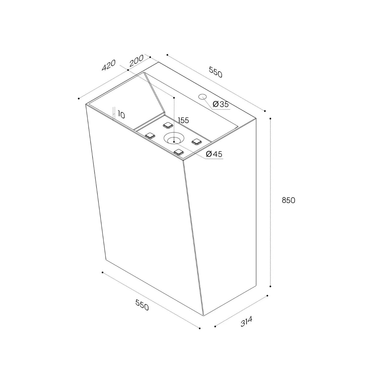 lavabo de diseño glasvilla freestanding Col40 blanco, de mineral, lavabo, BTH: 55x42x85cm