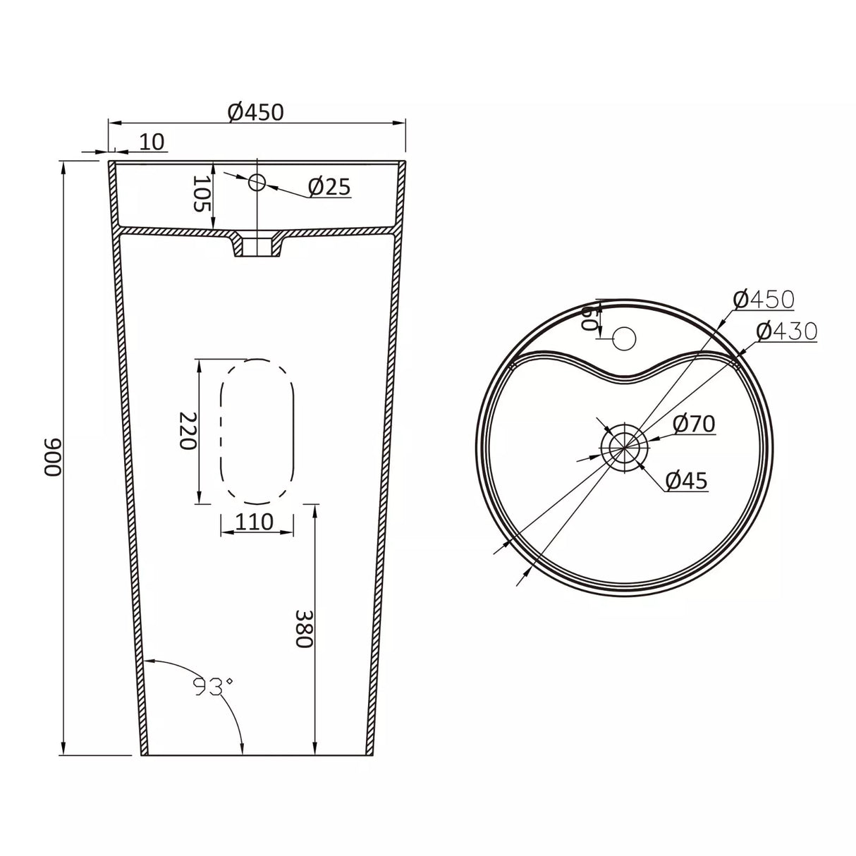 Lavabo sur pied Glasvilla Design en matériau minéral moulé, vasque, meuble-lavabo, espace lavabo Col35