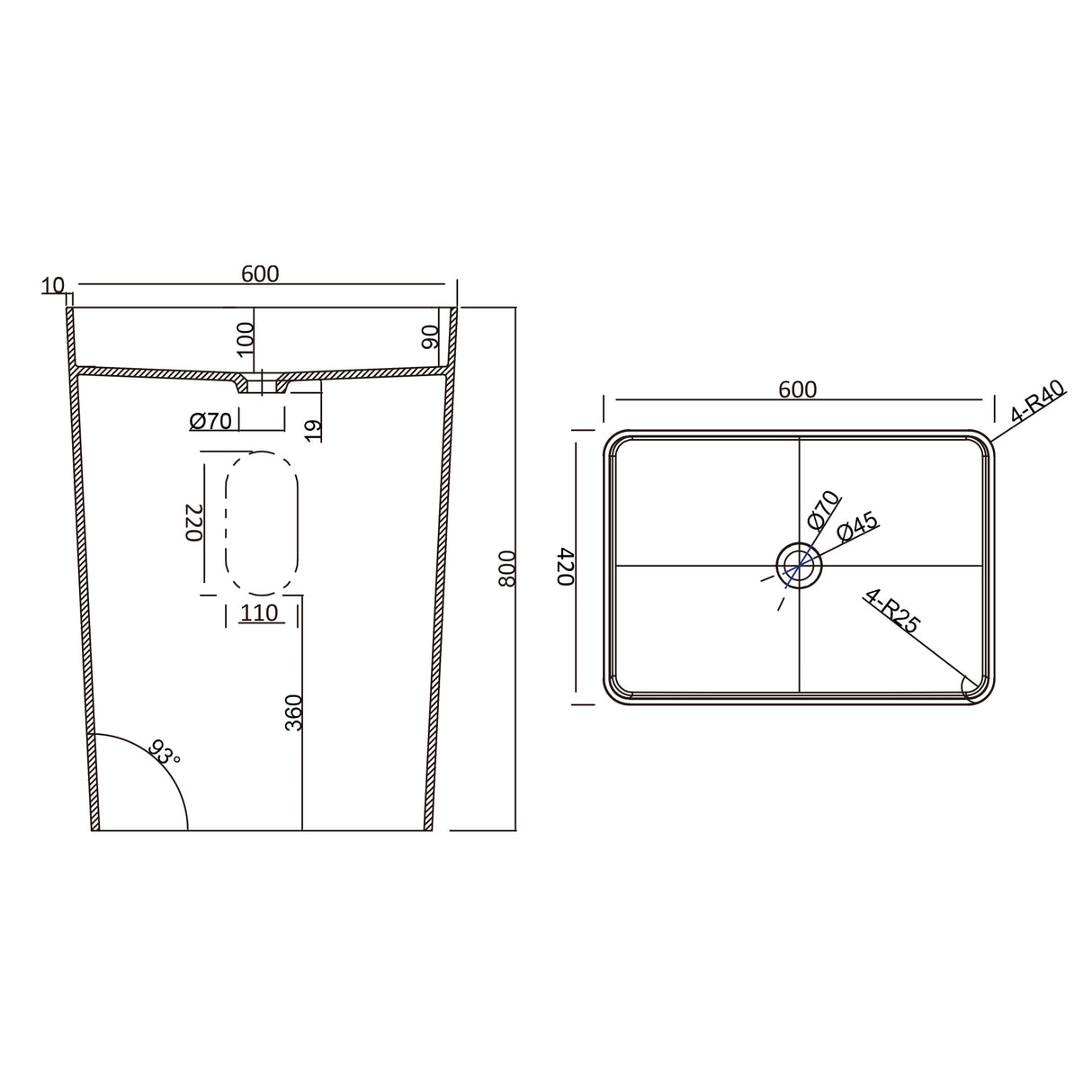 lavabo de diseño glasvilla freestanding Col36 blanco de mineral compuesto, BTH: 60x42x80cm