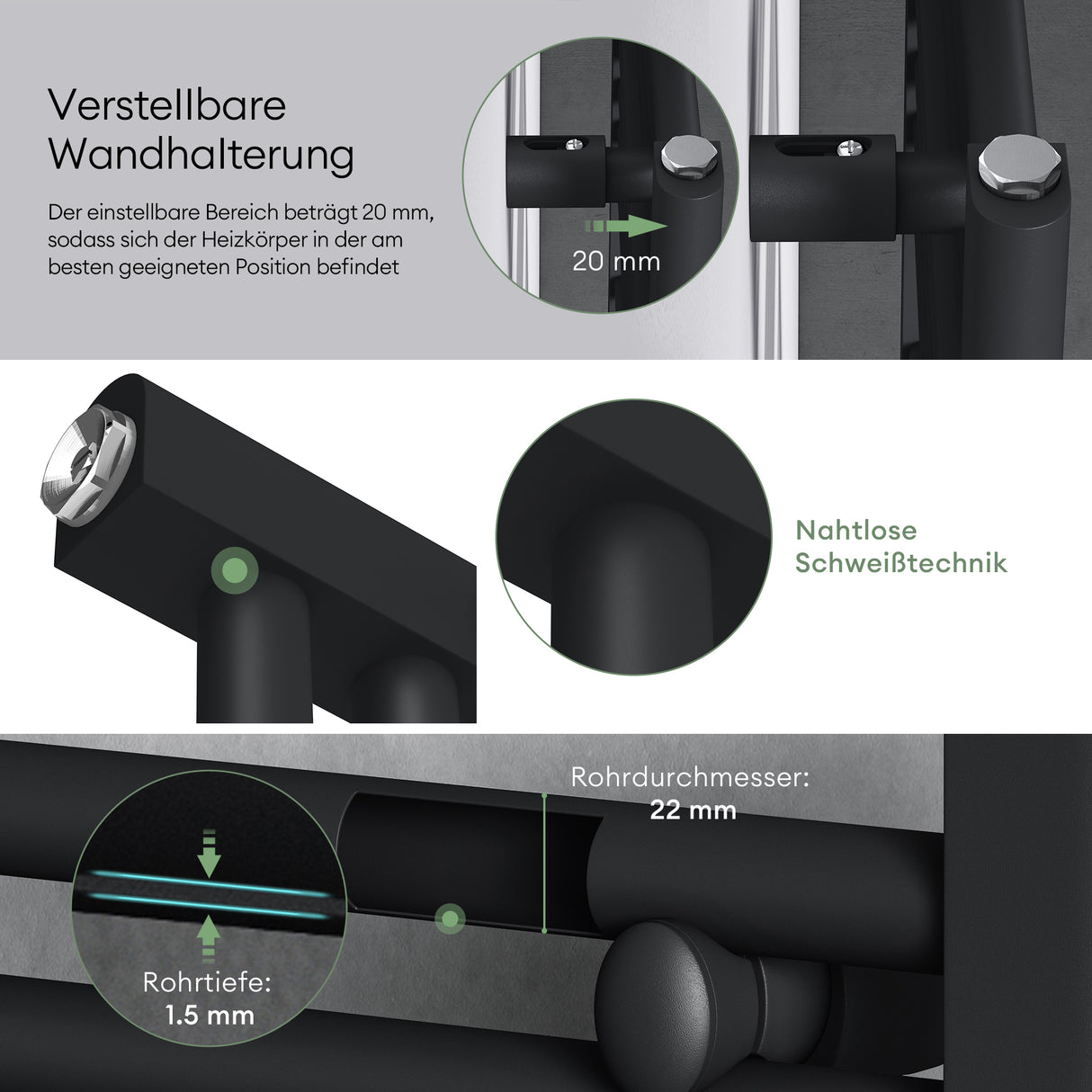 glasvilla Radiatore Piatto con Elemento Riscaldante Radiatore Scaldasalviette Elettrico Termoarredo da Bagno Radiatore Tubolare per Riscaldamento Bagno RHE