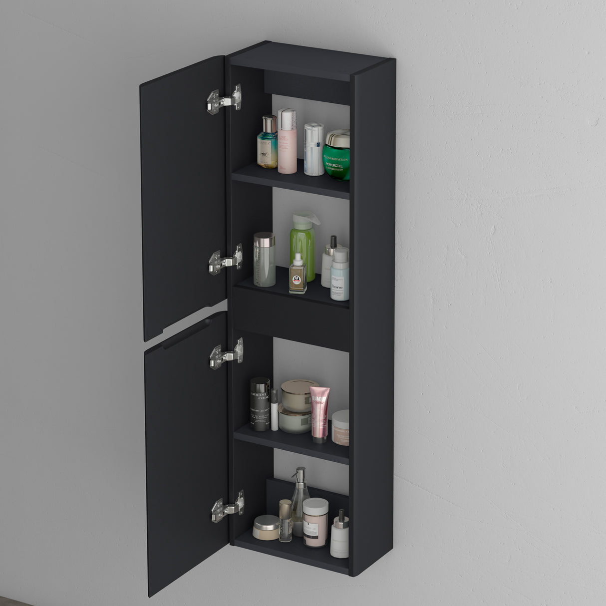 Meuble de salle de bain Glasvilla à 2 portes et 4 compartiments L x P : 35 x 20 cm. Armoire haute de salle de bain avec étagère. Meuble polyvalent Lucca.