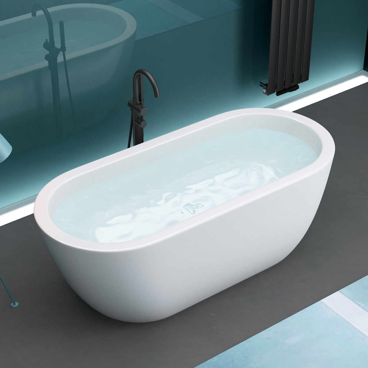 glasvilla Bañera Independiente Acrílico Ovalada Bañera de Acrílico de Pie incl. Kit de Drenaje Pop Up Blanco