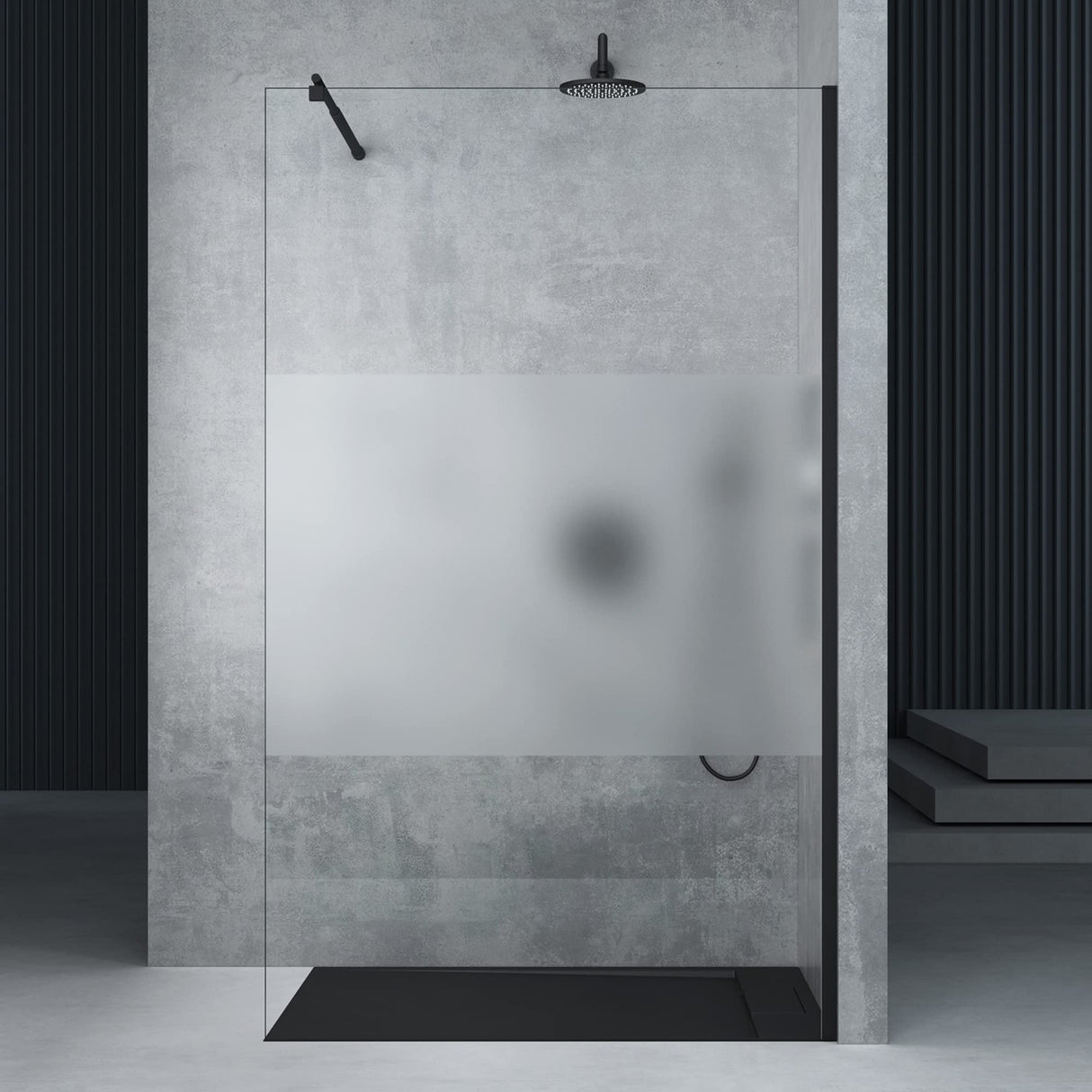 glasvilla Box Doccia Walk-In in Vetro 10mm Parete Doccia in Vetro di Sicurezza ESG con Rivestimento Nano e Braccio di Sostegno BRAM1&BRAM3 Bremen2