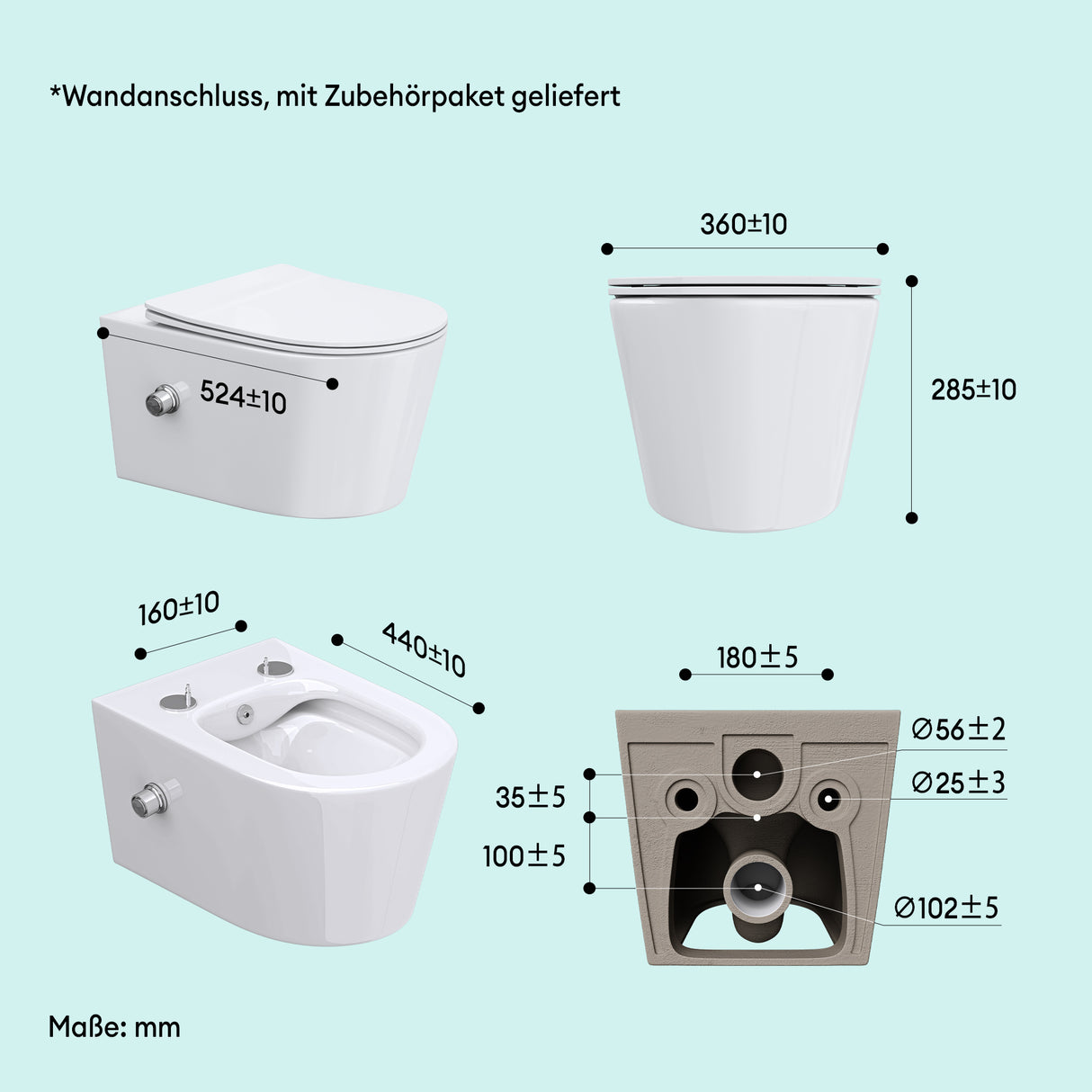 glasvilla Sanitari Bagno Sospeso in Ceramica Sanitari Bagno con Soft Close WC Sospeso Montaggio a Parete