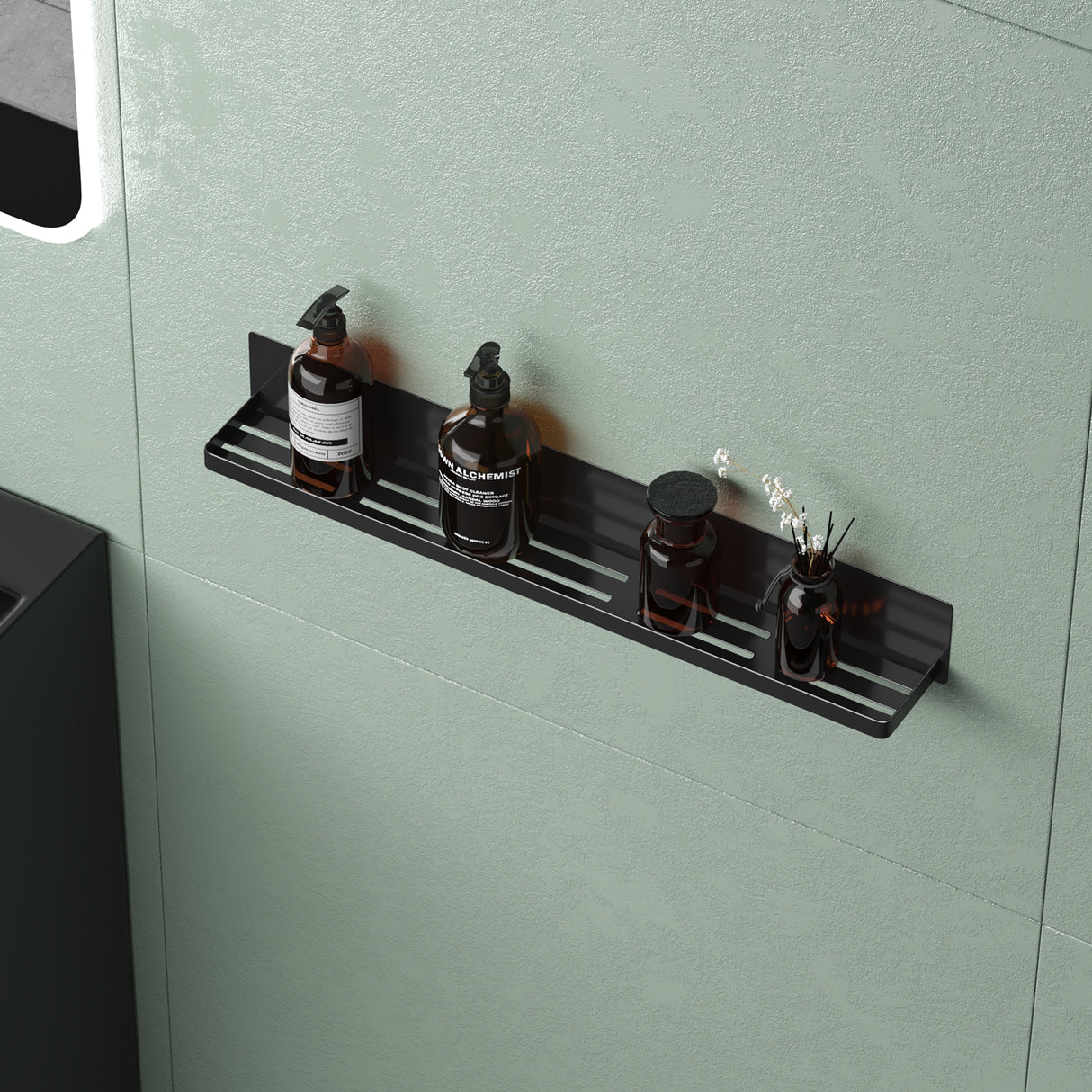 glasvilla Mensola da Parete Multifunzionale Senza Foratura, Mensola Magnetica per Doccia in Acciaio al Carbonio con Strato Antiruggine per Bagno e Cucina, 60cm, Reglo-01