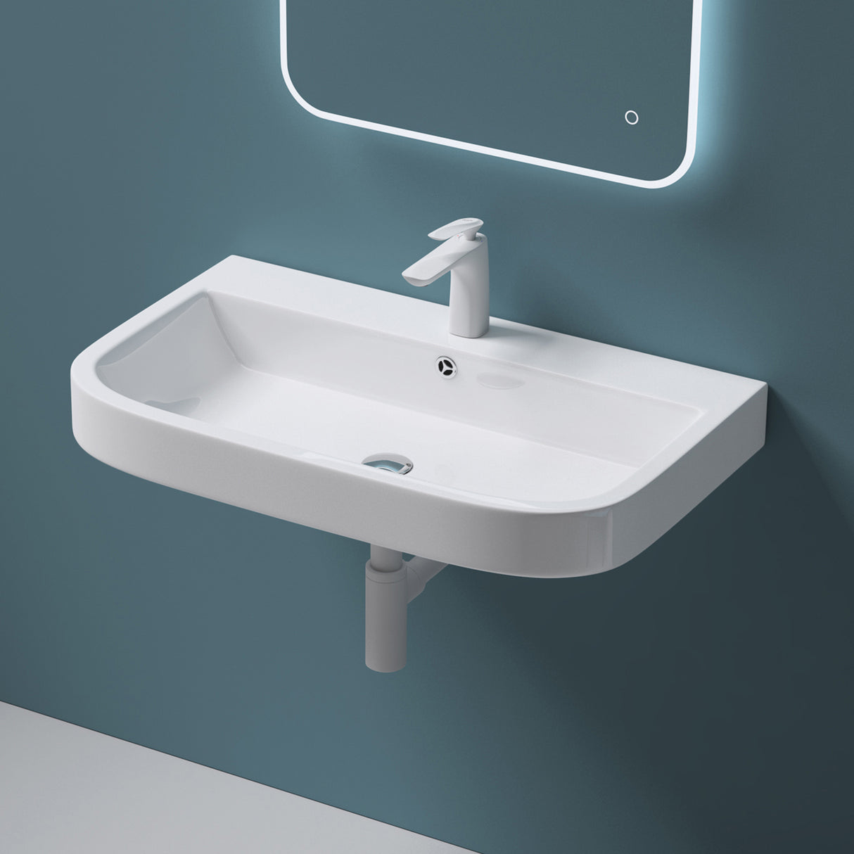glasvilla Lavabo da appoggio 81X49X18cm Lavandino Bagno in Ceramica Nano Rivestimenti inclusi Bianco Brüssel5021