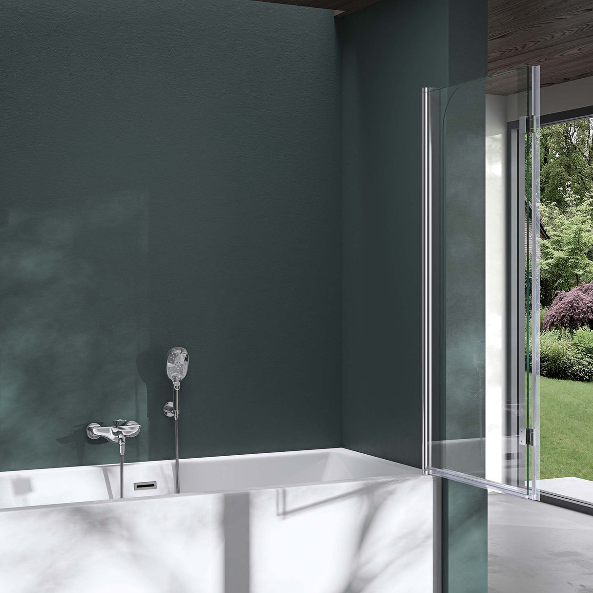 glasvilla Duschwand para bañera pared de bañera plegable 180° vidrio de seguridad con NANO 120x140cm separador de bañera accesorio de bañera Cortona1408