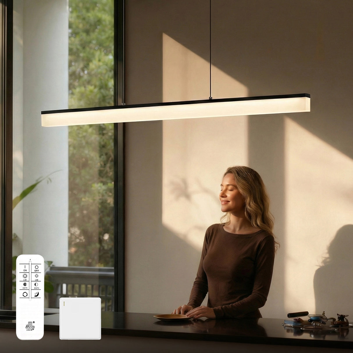 glasvilla Lampadario a Sospensione Dimmerabile con Telecomando Temperature di Colore 3000K/4000K/6000K Lampada da Soffitto a Sospensione con Cavo Regolabile per Camera da Letto e Soggiorno