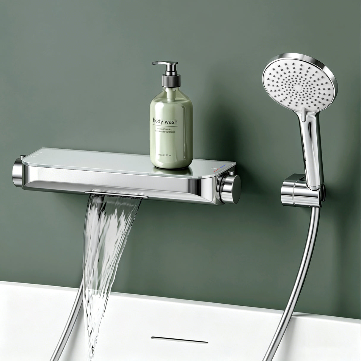 glasvilla Thermostat Badewannenarmatur mit Handbrause Wannenarmatur Wannenthermostat 4 Strahlarten Wandarmatur für Badewanne aus Messing inkl. Brauseschlauch Duschsystem8 Oryntex-03