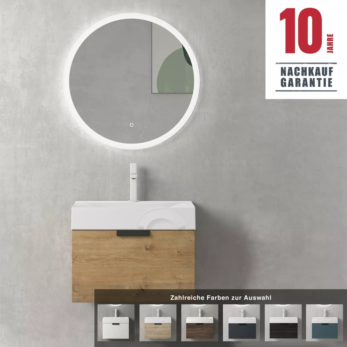 glasvilla Mobile Bagno Sospeso, Mobile da Bagno con Cassetto a Chiusura Soft-Close Include Lavabo, Lonato