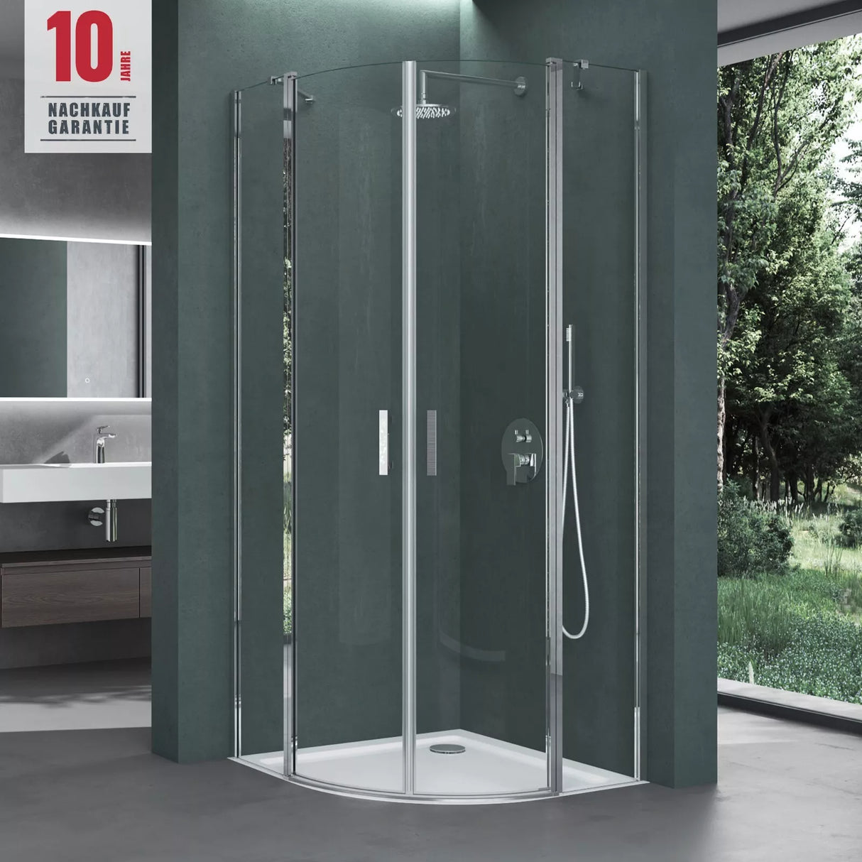Cabine de douche quart de cercle Glasvilla avec 2 portes tournantes, verre de sécurité ESG, revêtement nano Ravenna52K
