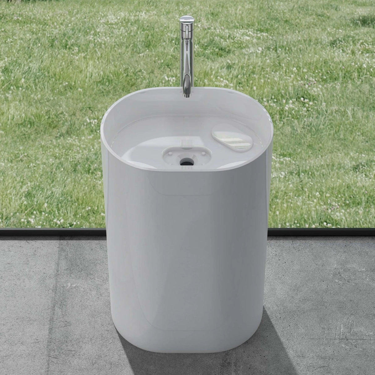 Vasque sur pied Glasvilla Design Col45 blanche, en résine minérale moulée, meuble sous-vasque, L x P x H : 52 x 38 x 85 cm