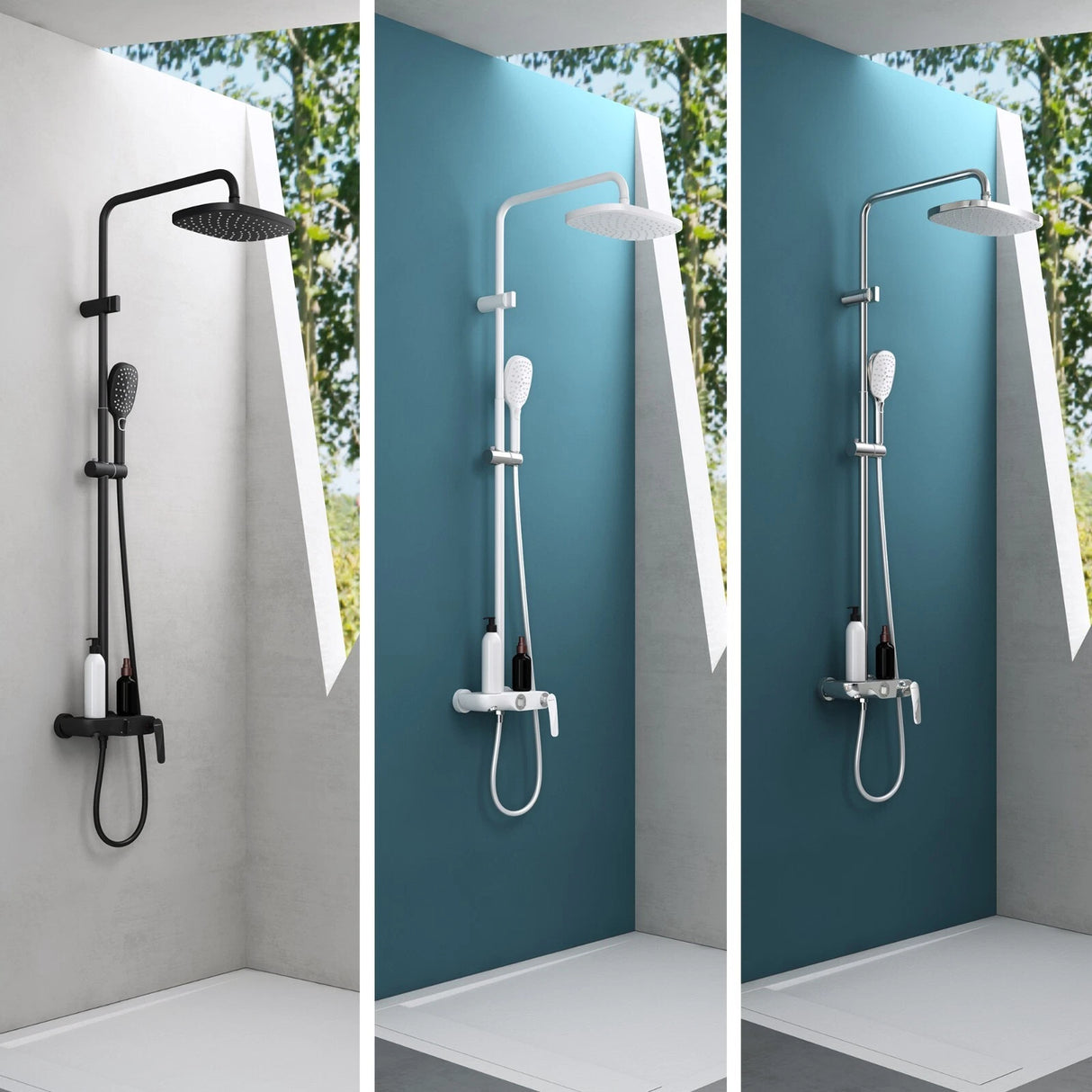 Système de douche Glasvilla avec douchette et pommeau de douche, douche de pluie, kit de fixation murale