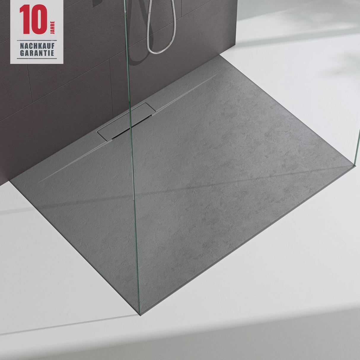 Receveur de douche Glasvilla pour cabine de douche, plat, rectangulaire, gris béton, en fonte minérale Lyra de haute qualité.