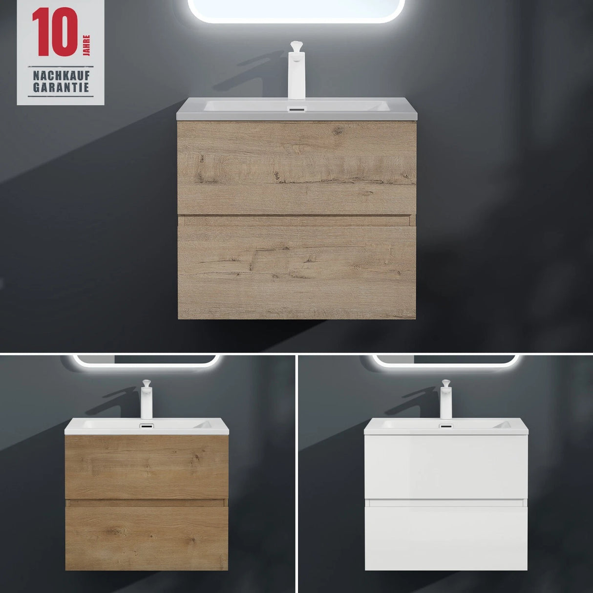 glasvilla Mobile Bagno Sospeso con 2 Cassetti Soft-close Mobiletto Bagno Include Lavabo da Marmo Fuso Aqualis