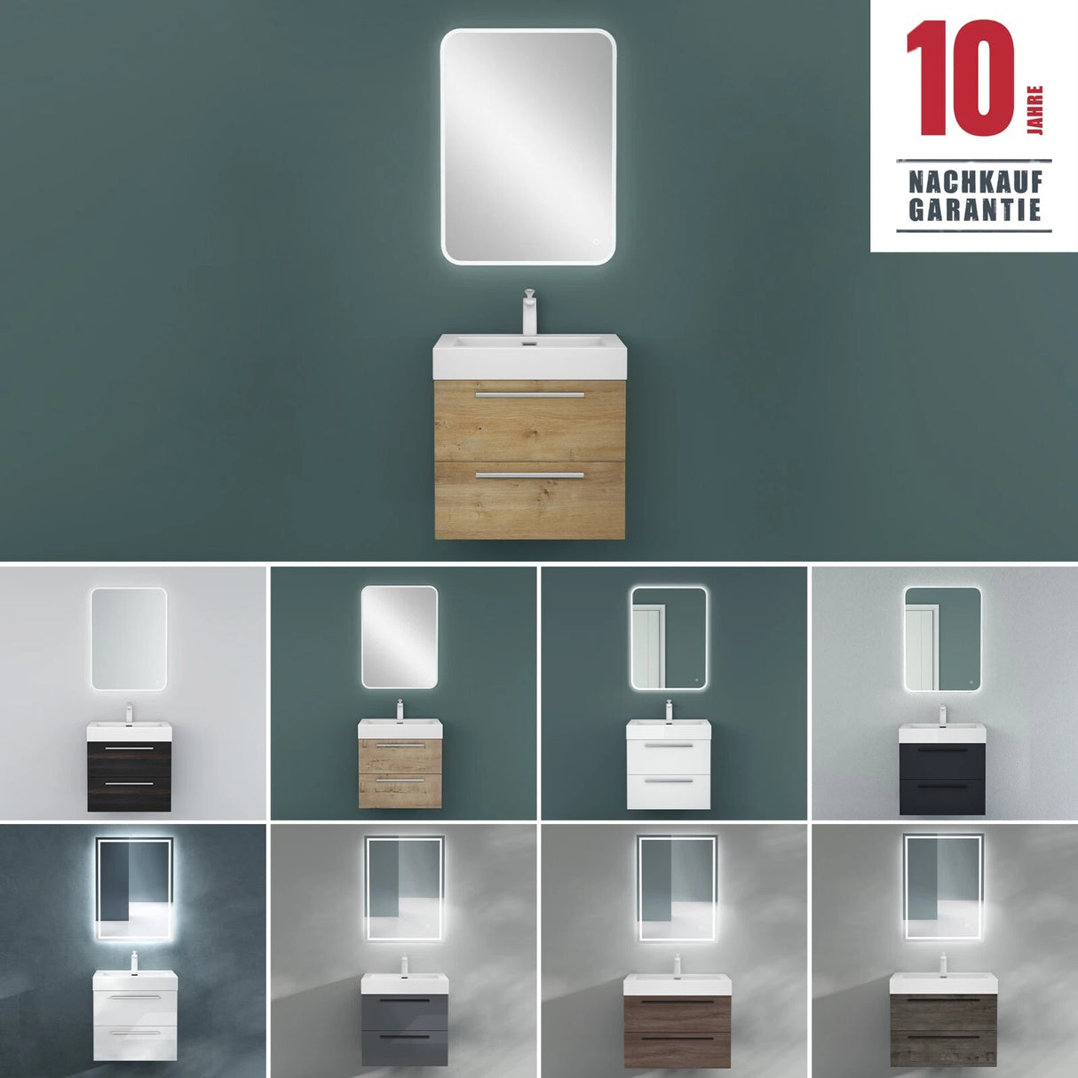 Ensemble de meubles de salle de bain Glasvilla comprenant un meuble-lavabo avec meuble bas et vasque en fonte minérale Quadratto