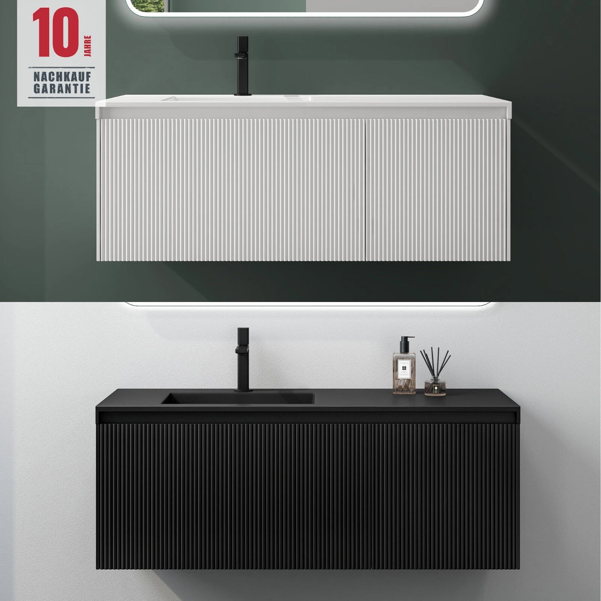 Set de muebles de baño glasvilla Design con lavabo y mueble bajo lavabo de 120 cm con cajones Softclose, incluye lavabo de mineralguss Santa